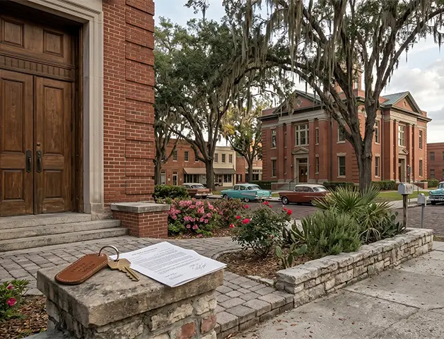 House keys and estate documents outside the Hernando County Courthouse in Brooksville Florida